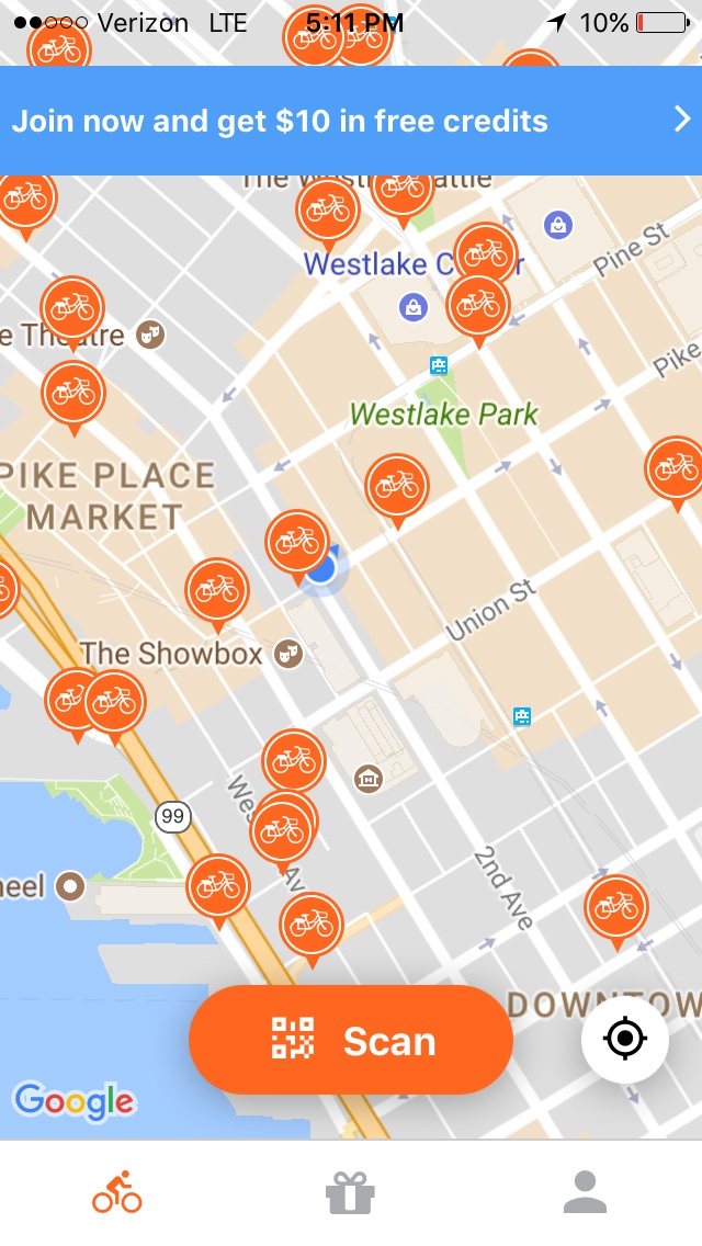 The Spin app shows you where bikes are located nearby. Author note: I was extremely stressed about my phone dying before I could test out a bike. The Spin app shows you where bikes are located nearby. Author note: I was extremely stressed about my phone dying before I could test out a bike.